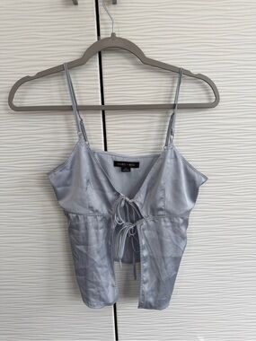 Urban Outfitters Silver Satin Tie-Front Cami